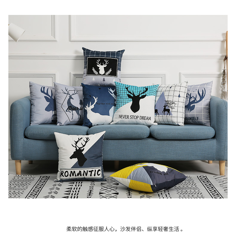 亚马逊抱枕靠垫套黑白黄色条纹几何格子客厅沙发印花床头抱枕套详情13