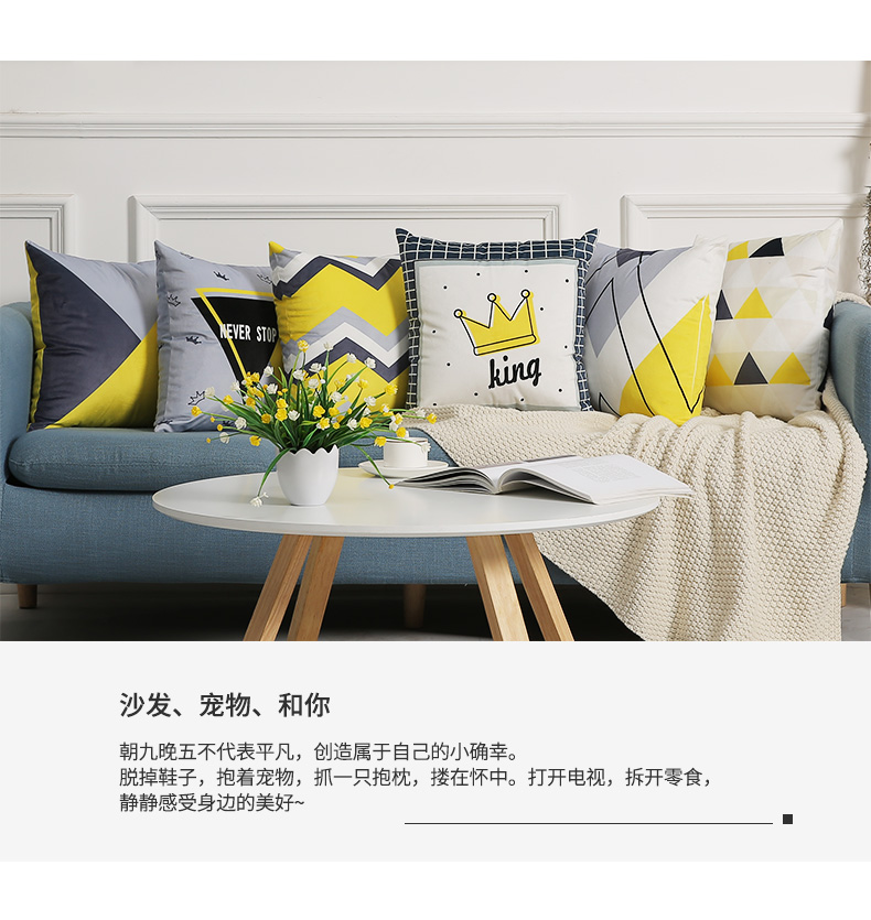 亚马逊抱枕靠垫套黑白黄色条纹几何格子客厅沙发印花床头抱枕套详情4
