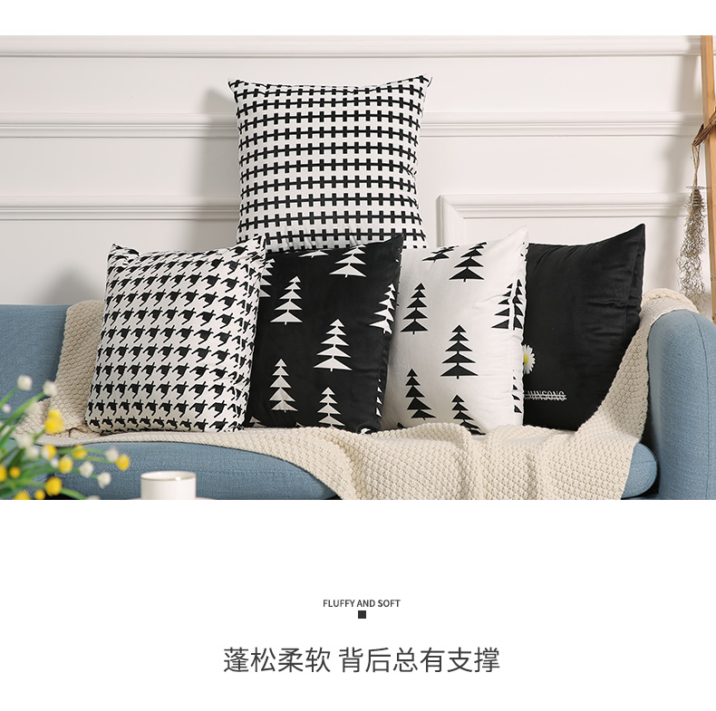亚马逊抱枕靠垫套黑白黄色条纹几何格子客厅沙发印花床头抱枕套详情6