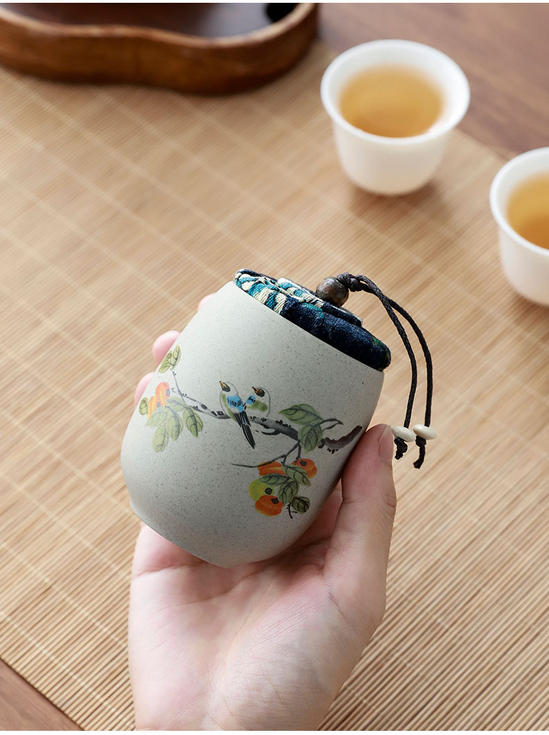 粗陶梅兰竹菊迷你小号便携陶瓷茶叶罐密封茶罐空罐随身储存罐详情8