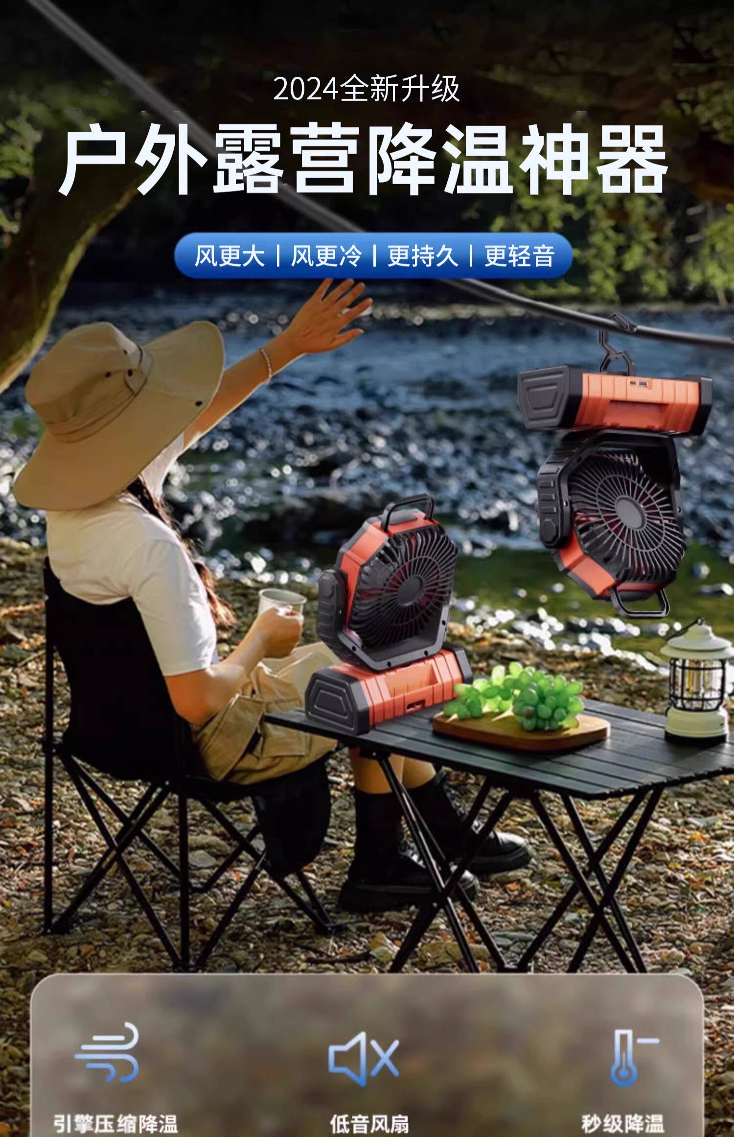 跨境爆品outdoor fan户外露营风扇野营帐篷usb便携式照明夏季电器详情9