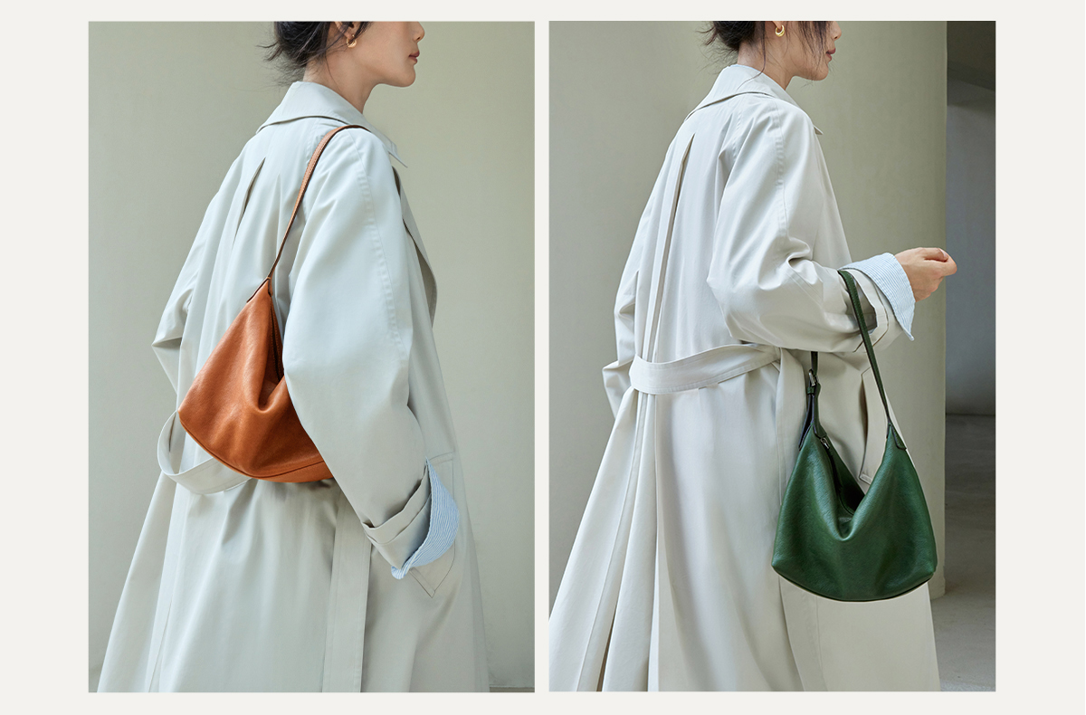 裘真植鞣牛皮腋下经典hobo包百搭休闲单肩斜挎通勤包真皮饺子包女详情15