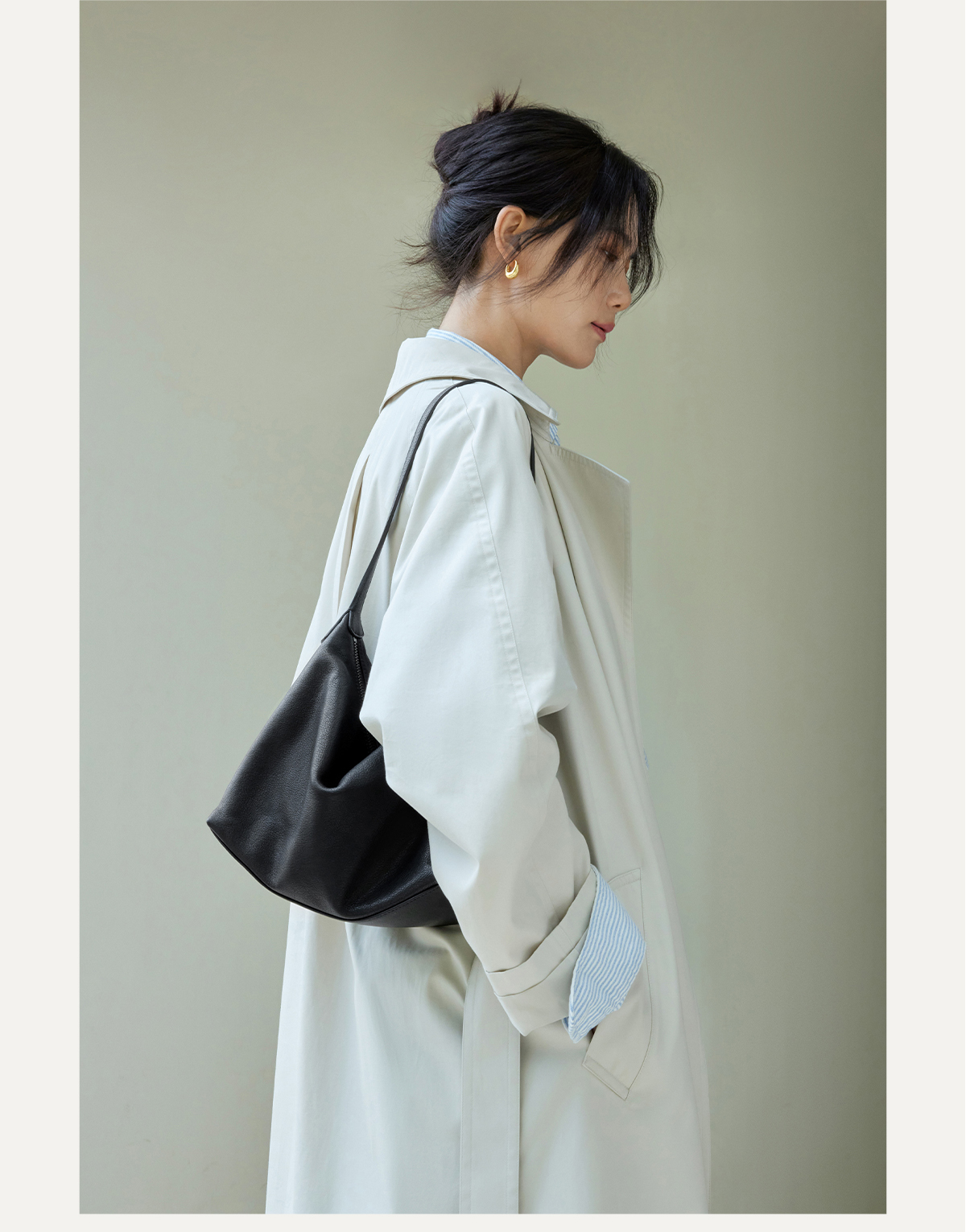 裘真植鞣牛皮腋下经典hobo包百搭休闲单肩斜挎通勤包真皮饺子包女详情12