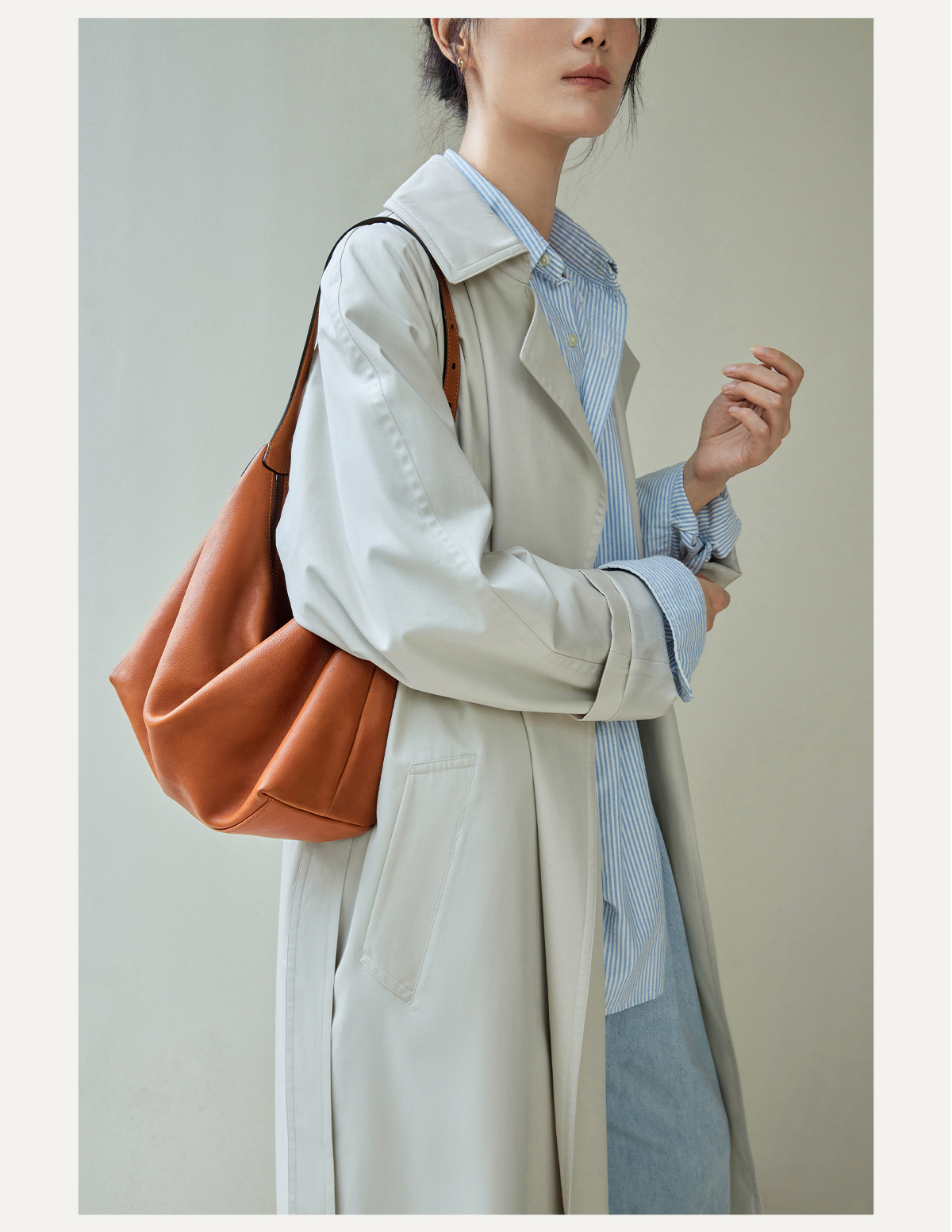 裘真植鞣牛皮腋下经典hobo包百搭休闲单肩斜挎通勤包真皮饺子包女详情19