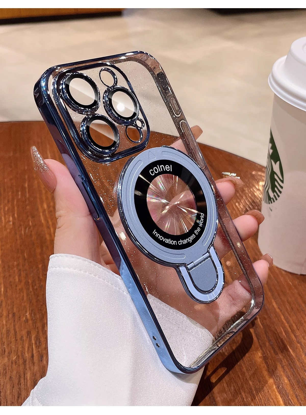 Fulcrum electroplated starry sky glitter is suitable for iPhone16 phone cases, magnetic stand, and transparent full hard cover for iPhone 15 pic 25