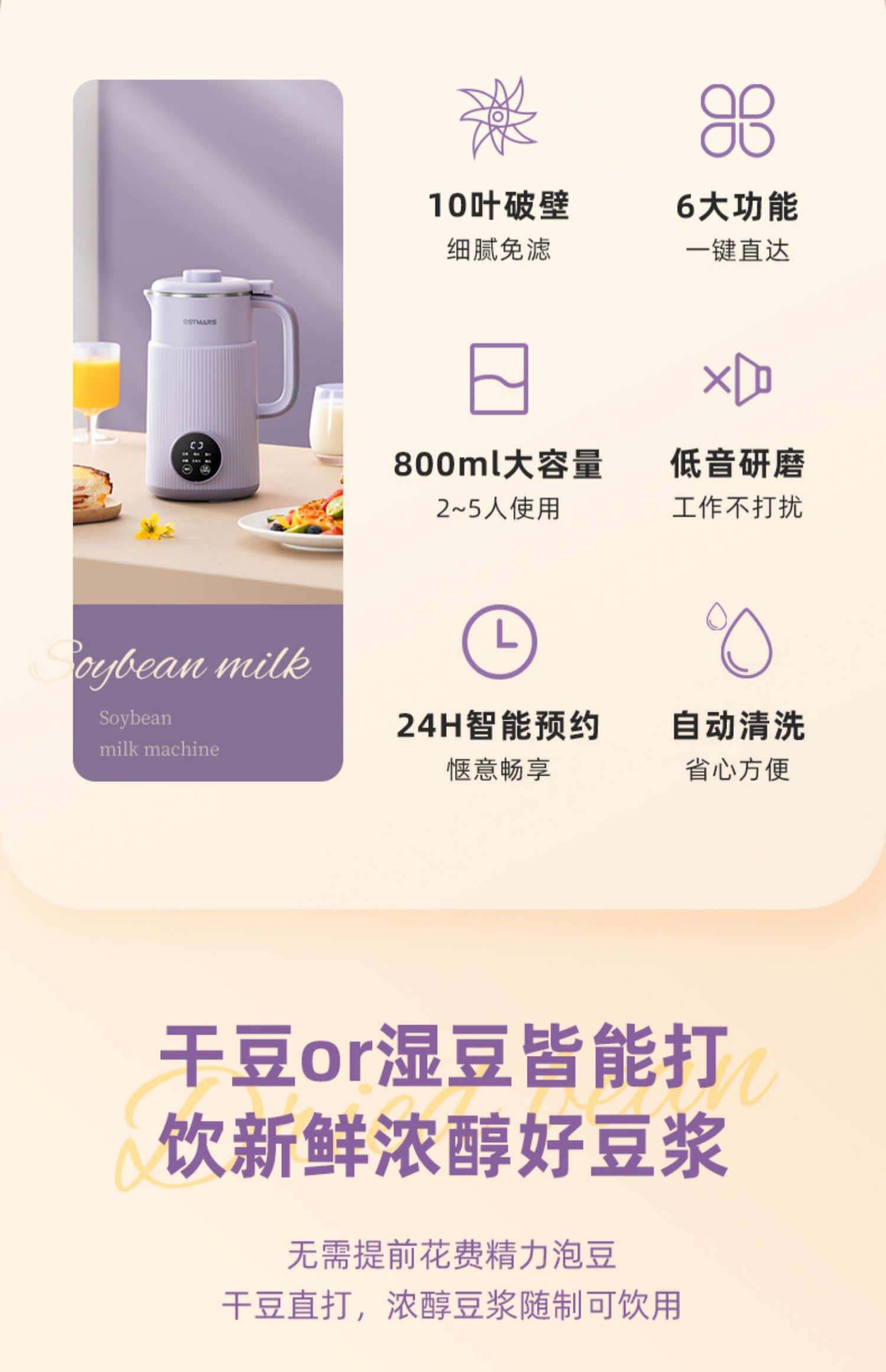 德国OSTMARS豆浆机家用全自动小型迷你多功能新款破壁机免煮免滤详情3