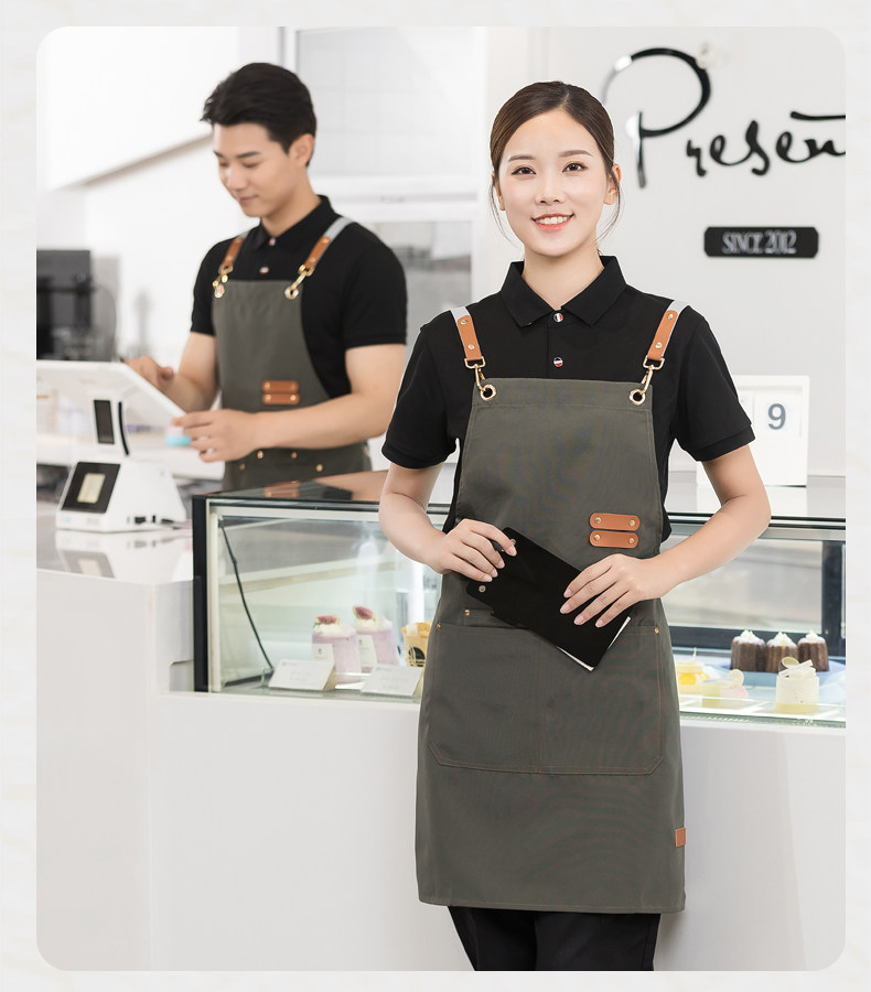 帆布围裙定制logo印字餐饮奶茶店花店超市蛋糕店专用防水工作服女详情14