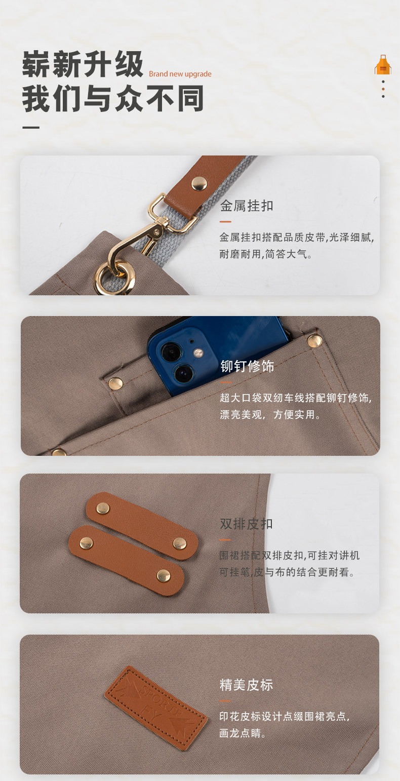帆布围裙定制logo印字餐饮奶茶店花店超市蛋糕店专用防水工作服女详情2
