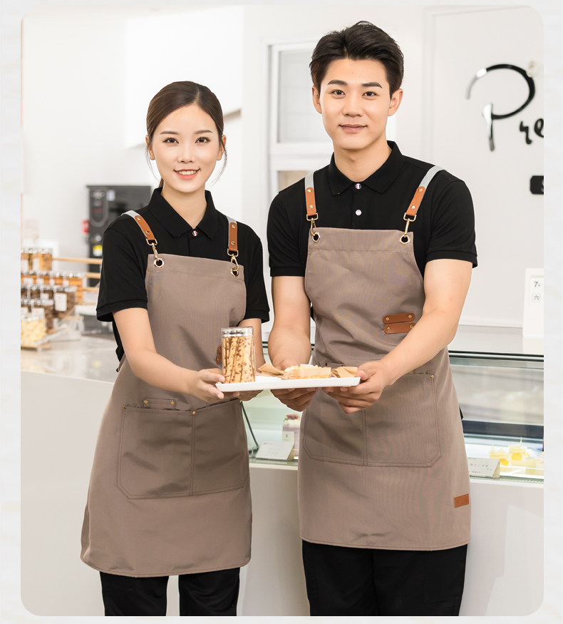 帆布围裙定制logo印字餐饮奶茶店花店超市蛋糕店专用防水工作服女详情13