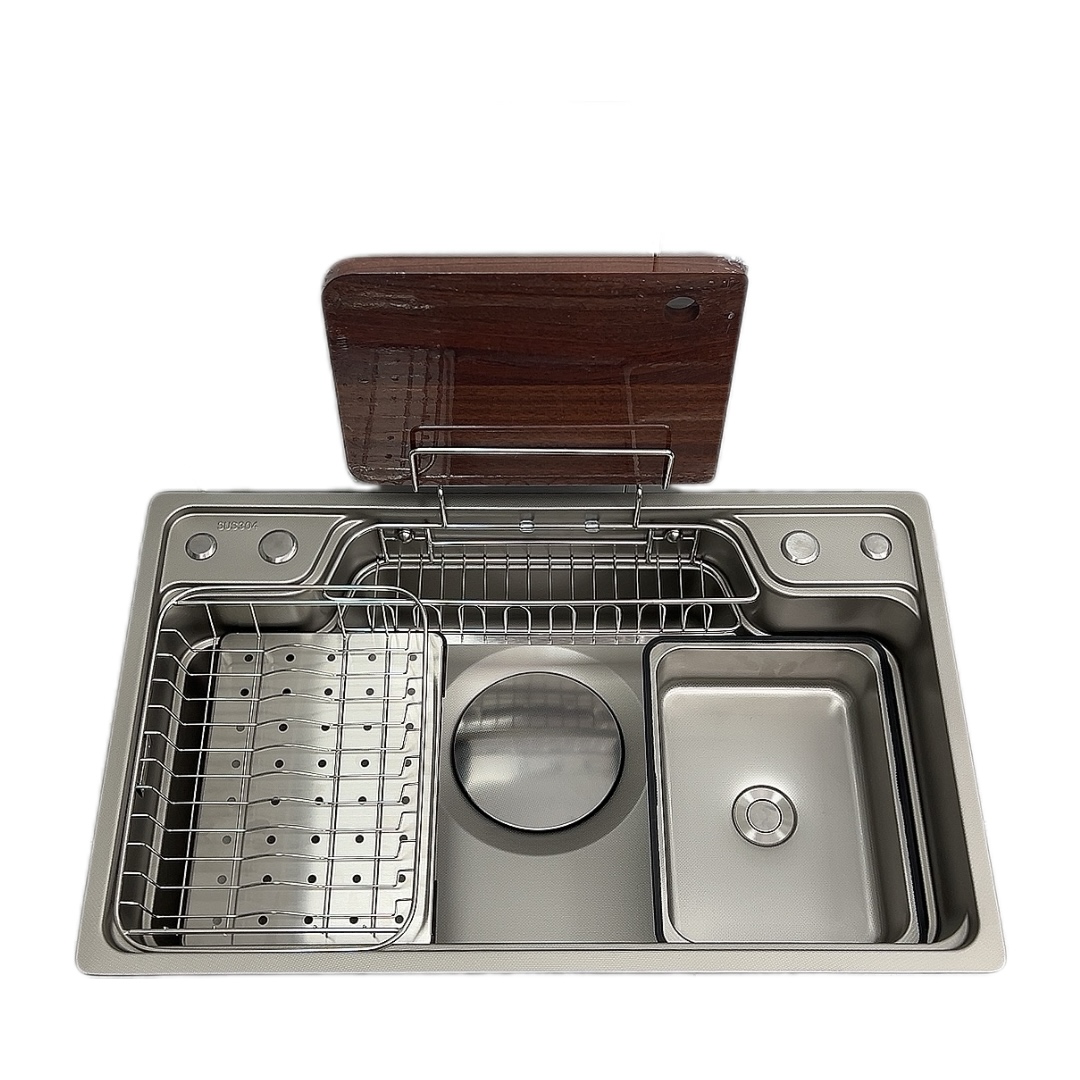 Thickened 4.0mm Japanese-style flat 304 stainless steel sink, 3D rice grain embossed kitchen sink, large single sink under the countertop Item Picture
