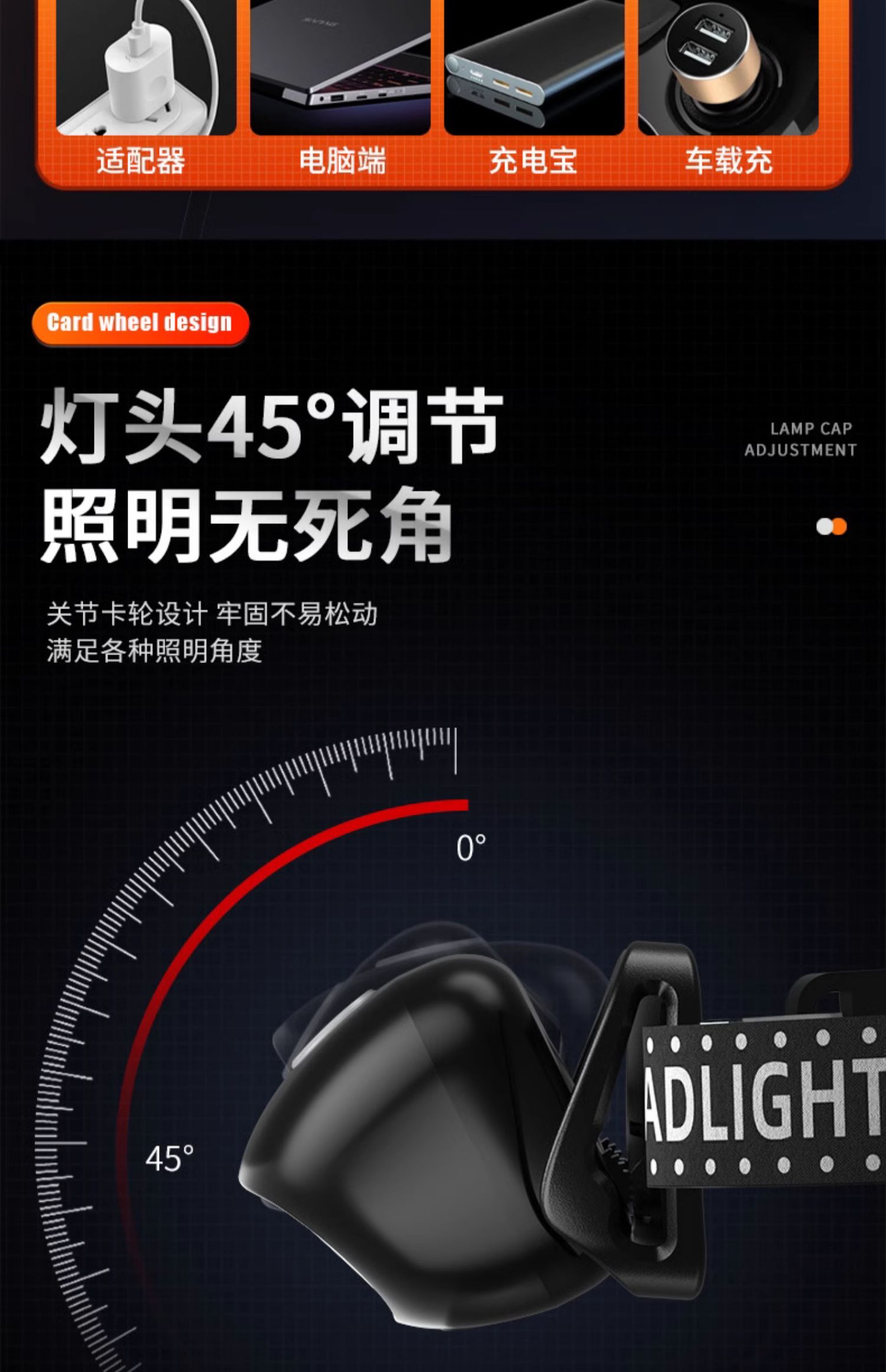 红色小头灯LED矿灯手电筒COB头灯180g防尘防水强光照明详情12