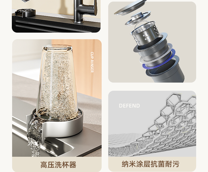 Cross-border customized sink, large single trough, millet grains, 304 stainless steel kitchen sink, bowl and sink, upper, middle and lower basins pic 5