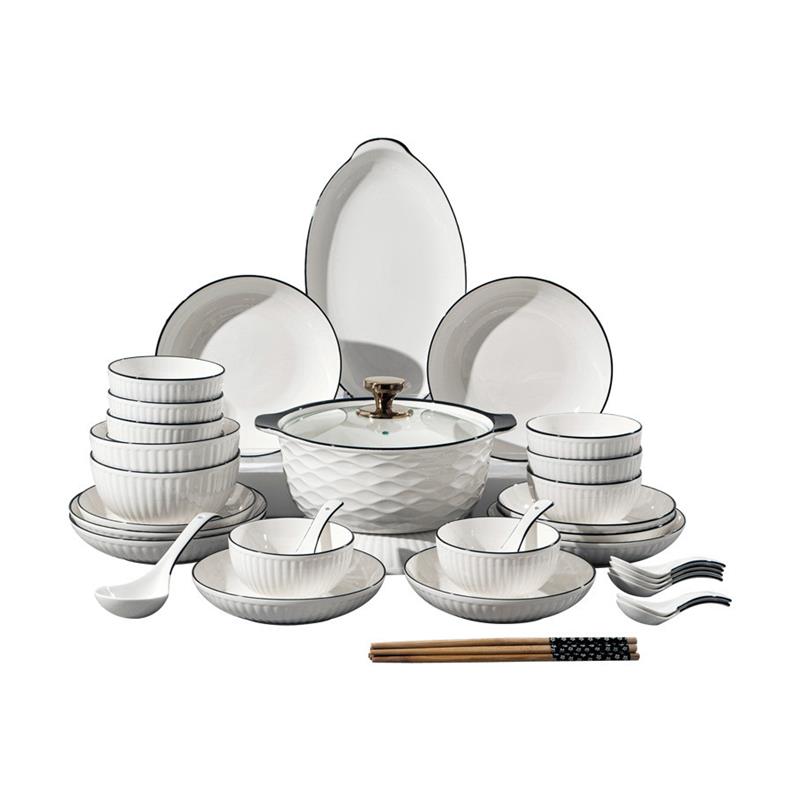 Vertical black line simple European-style underglaze color bowls, plates, face bowls, ceramic tableware, bowl and plate sets, DIY gifts Item Picture