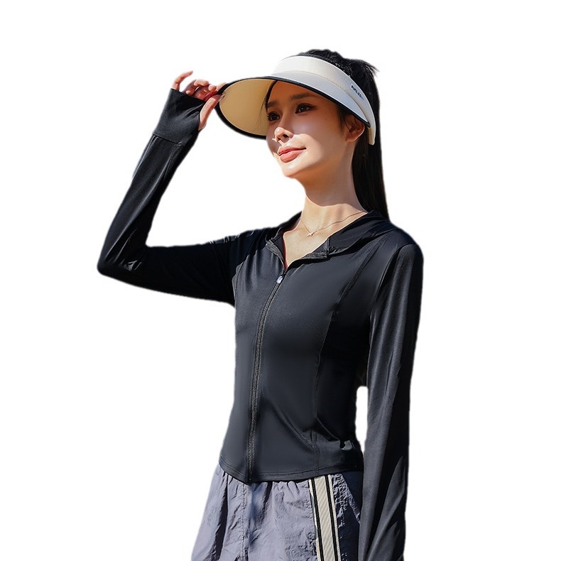 New Mini Waist slimming yoga sun-protective clothing, summer cycling shawl jacket, natural yarn nylon ice silk fabric sun-protective clothing Item Picture