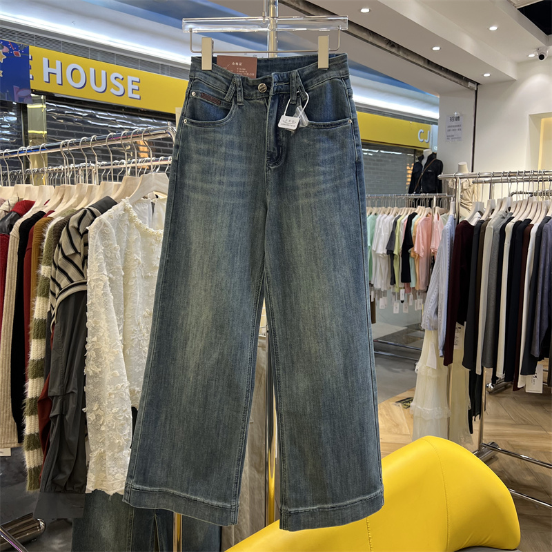 景可丹阔腿牛仔九分裤女春季25年新款韩版休闲宽松百搭高腰直筒裤