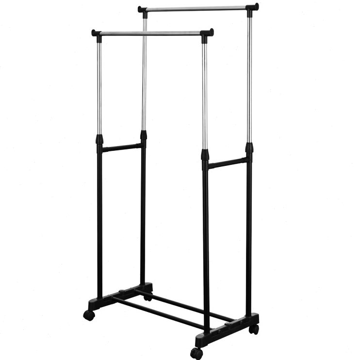 优选双杆晾衣架可移动晾晒架简易挂衣架伸缩落地晾晒架