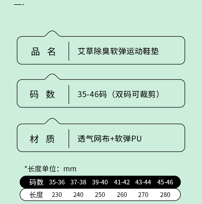 跨境批发运功鞋垫男女超软久站不累艾草除臭吸汗透气运动减震鞋垫详情18