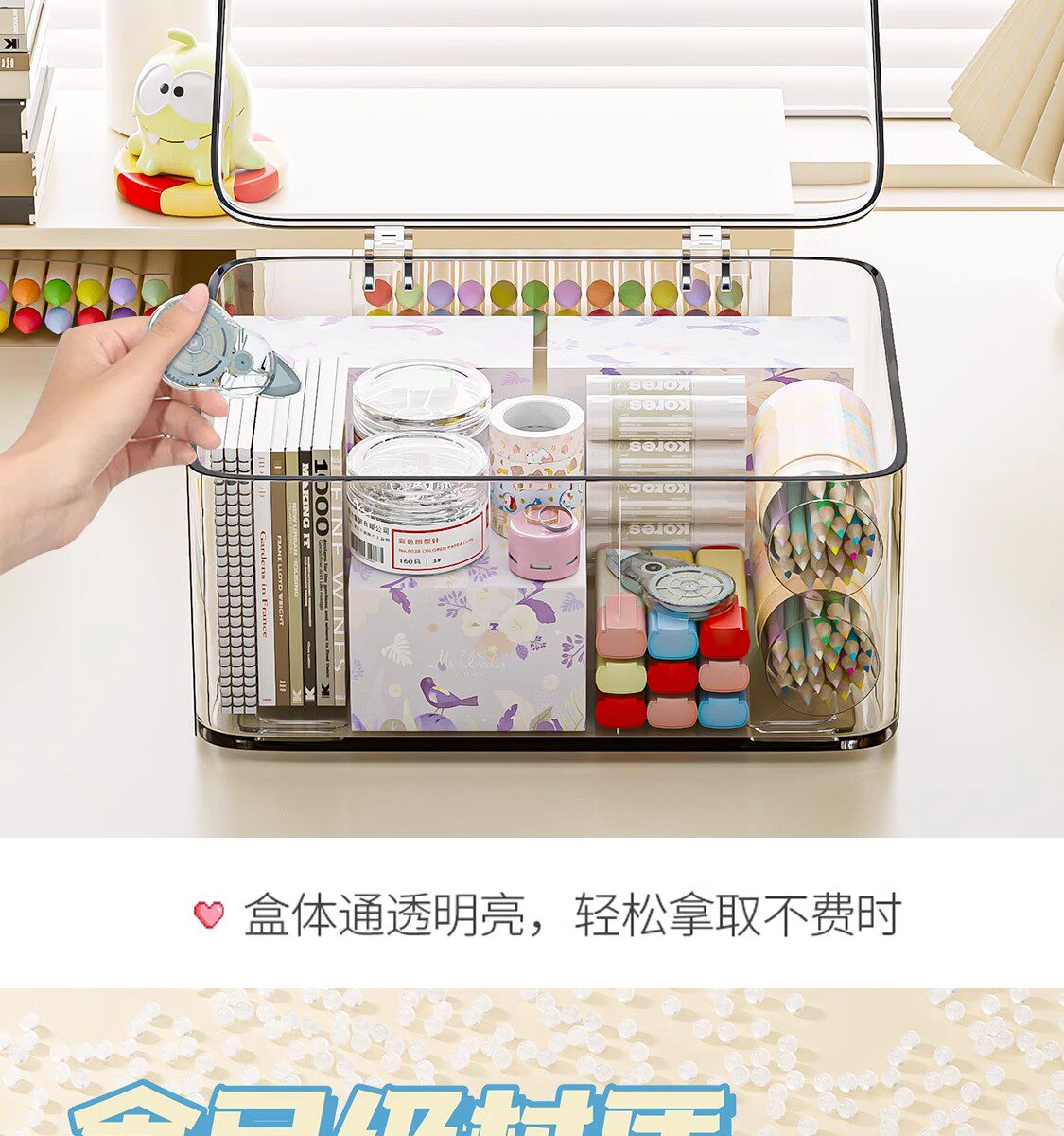 Desktop acrylic transparent storage box, flip-top desktop makeup dust-proof storage box, and zero food organization box pic 6