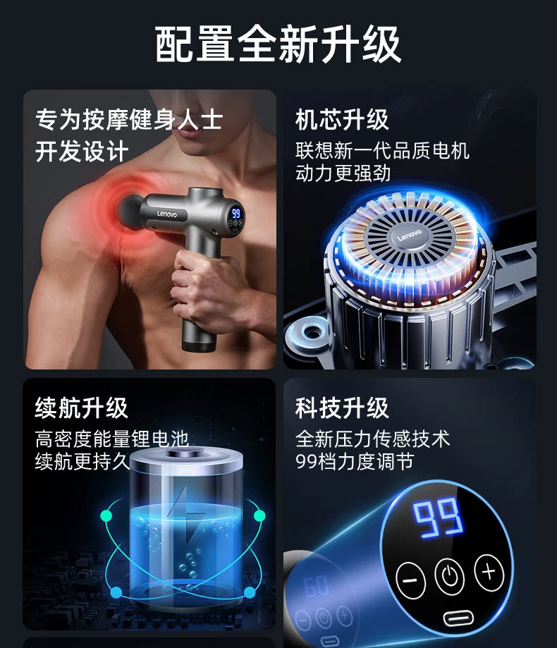 联想筋膜枪肌肉放松按摩器男生女生多功能震动颈膜枪电动按摩枪详情9