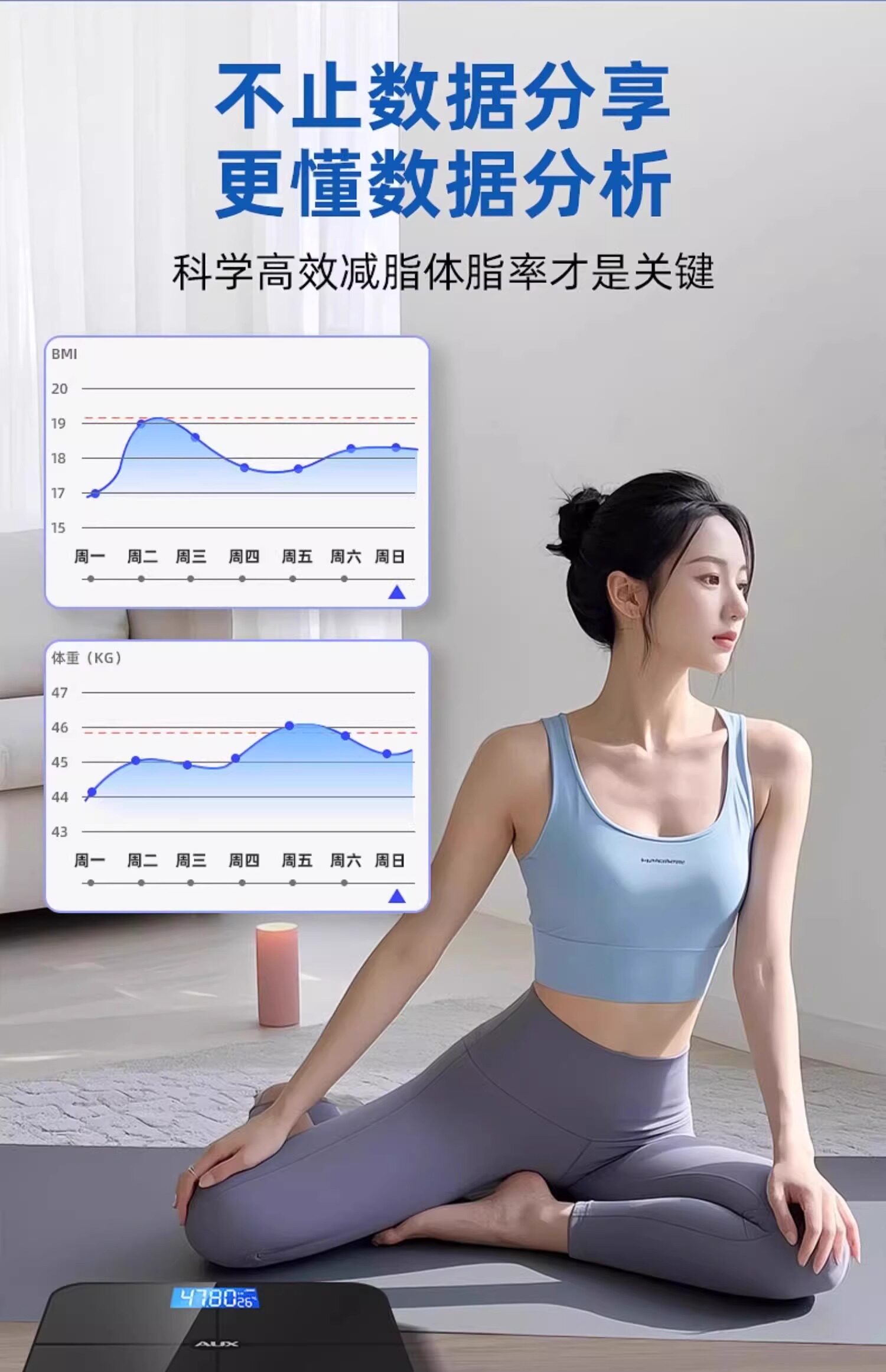 Oaks weighing scale, household precise body fat scale, small rechargeable weight loss dedicated electronic weighing, intelligent human body scale pic 20