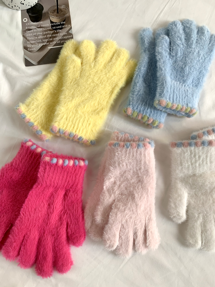 2025新款韩系可爱毛绒手套女冬季加厚保暖防寒露指可触屏手套学生详情6