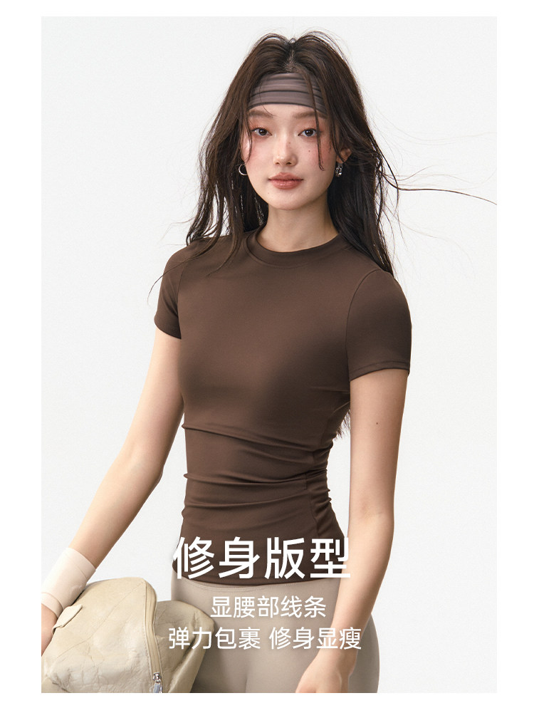 lu同款锦纶修身速干运动短袖T恤女修身显瘦跑步训练健身瑜伽服详情11