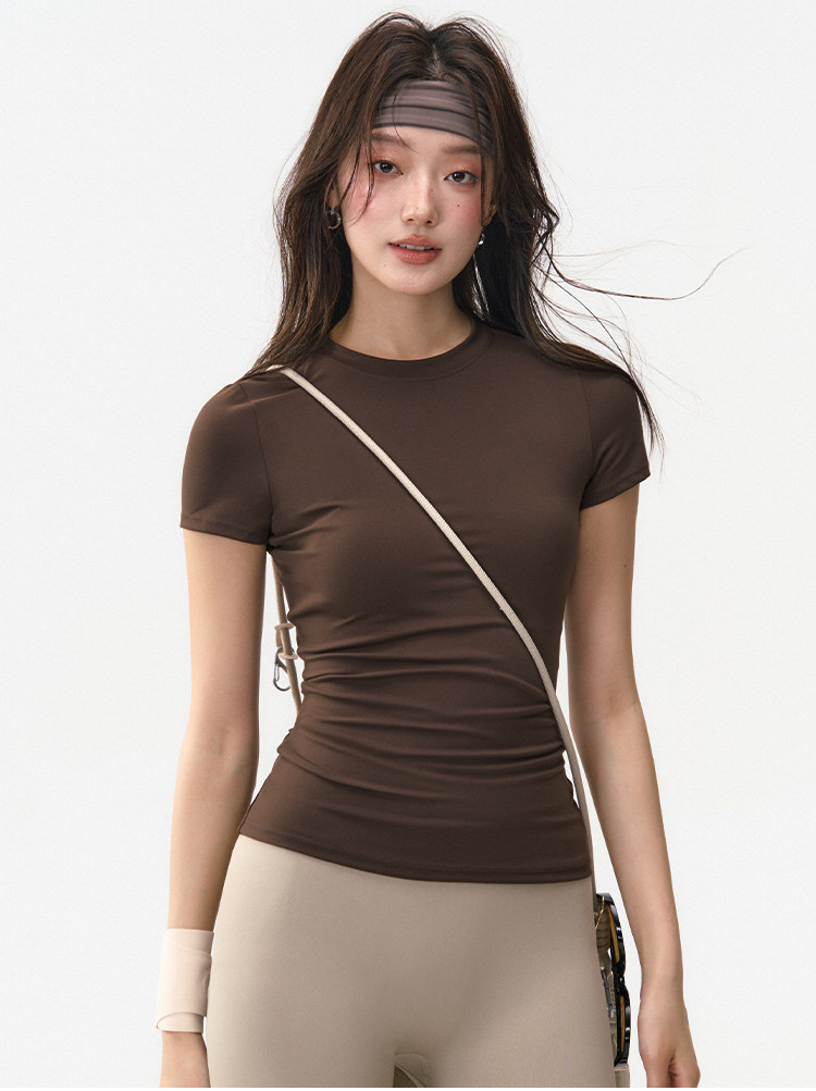 lu同款锦纶修身速干运动短袖T恤女修身显瘦跑步训练健身瑜伽服详情5