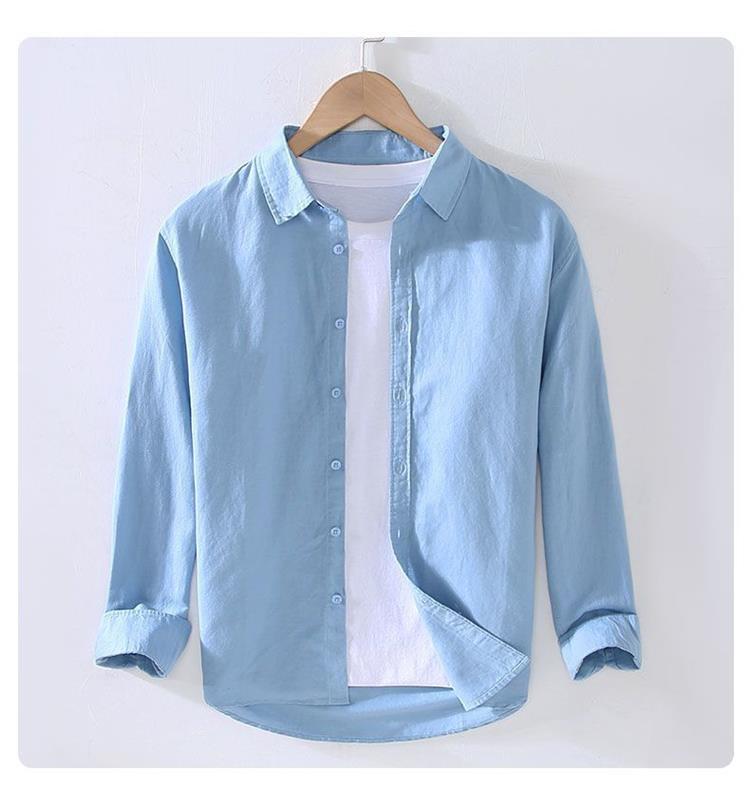 纯色薄款亚麻长袖衬衫男士棉麻衬衣休闲百搭舒适透气麻料春夏季潮详情12