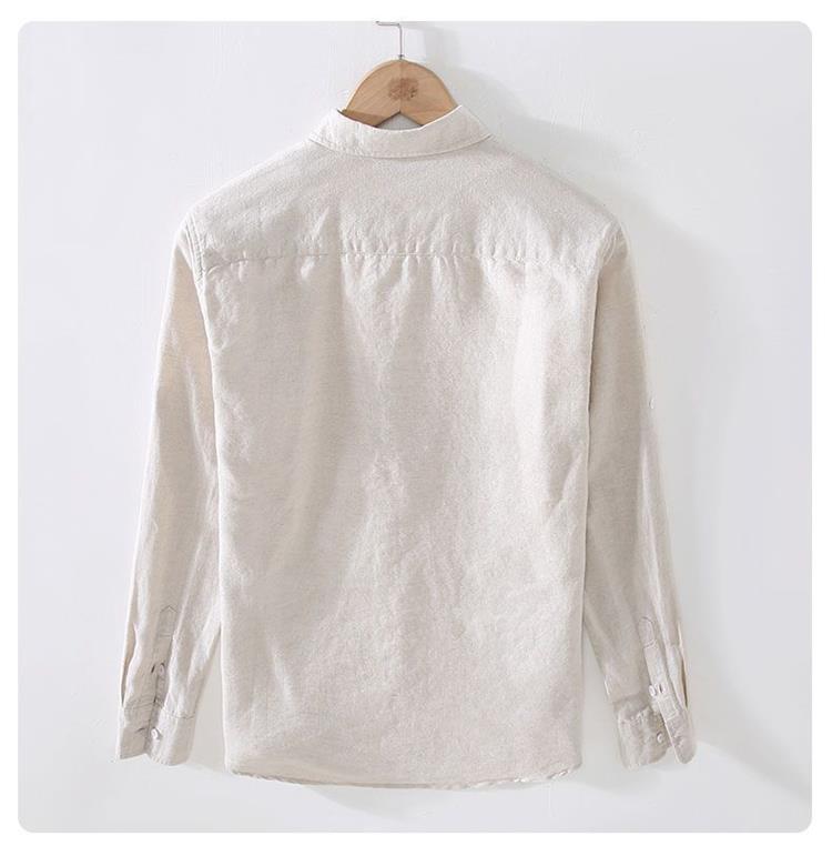 纯色薄款亚麻长袖衬衫男士棉麻衬衣休闲百搭舒适透气麻料春夏季潮详情9