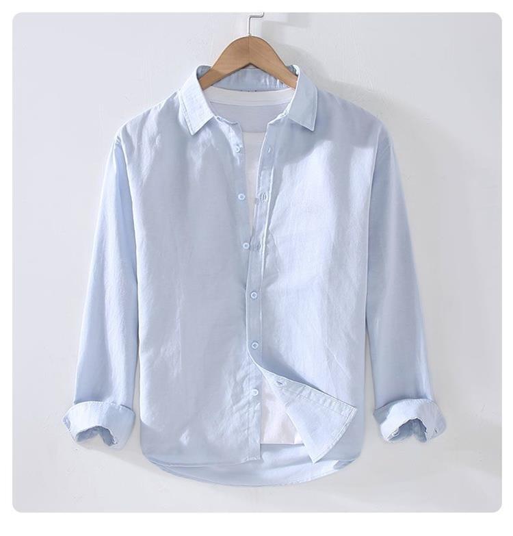 纯色薄款亚麻长袖衬衫男士棉麻衬衣休闲百搭舒适透气麻料春夏季潮详情11