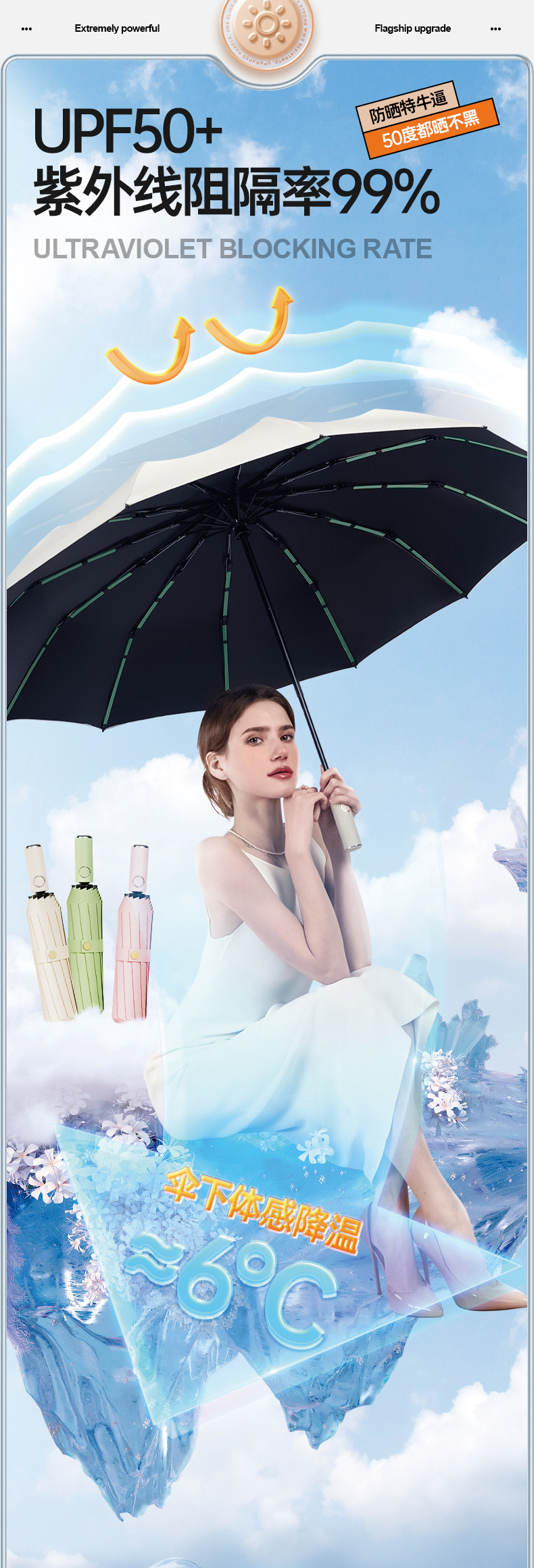 全自动雨伞男士加固晴雨两用三折伞女防晒遮阳伞折叠太阳伞广告伞详情6