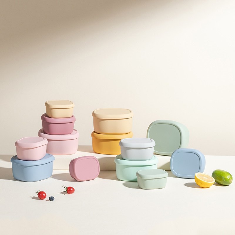 Korean food silicone lunch boxes, microwave preservation boxes, square storage boxes, sealed student and children's lunch boxes and baby food boxes