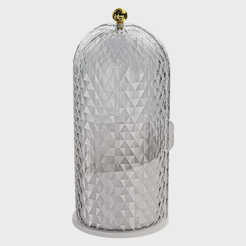 旋转化妆盒收纳筒梳妆台笔筒口红置物架防尘分格桌面化妆品收纳盒白底实物图