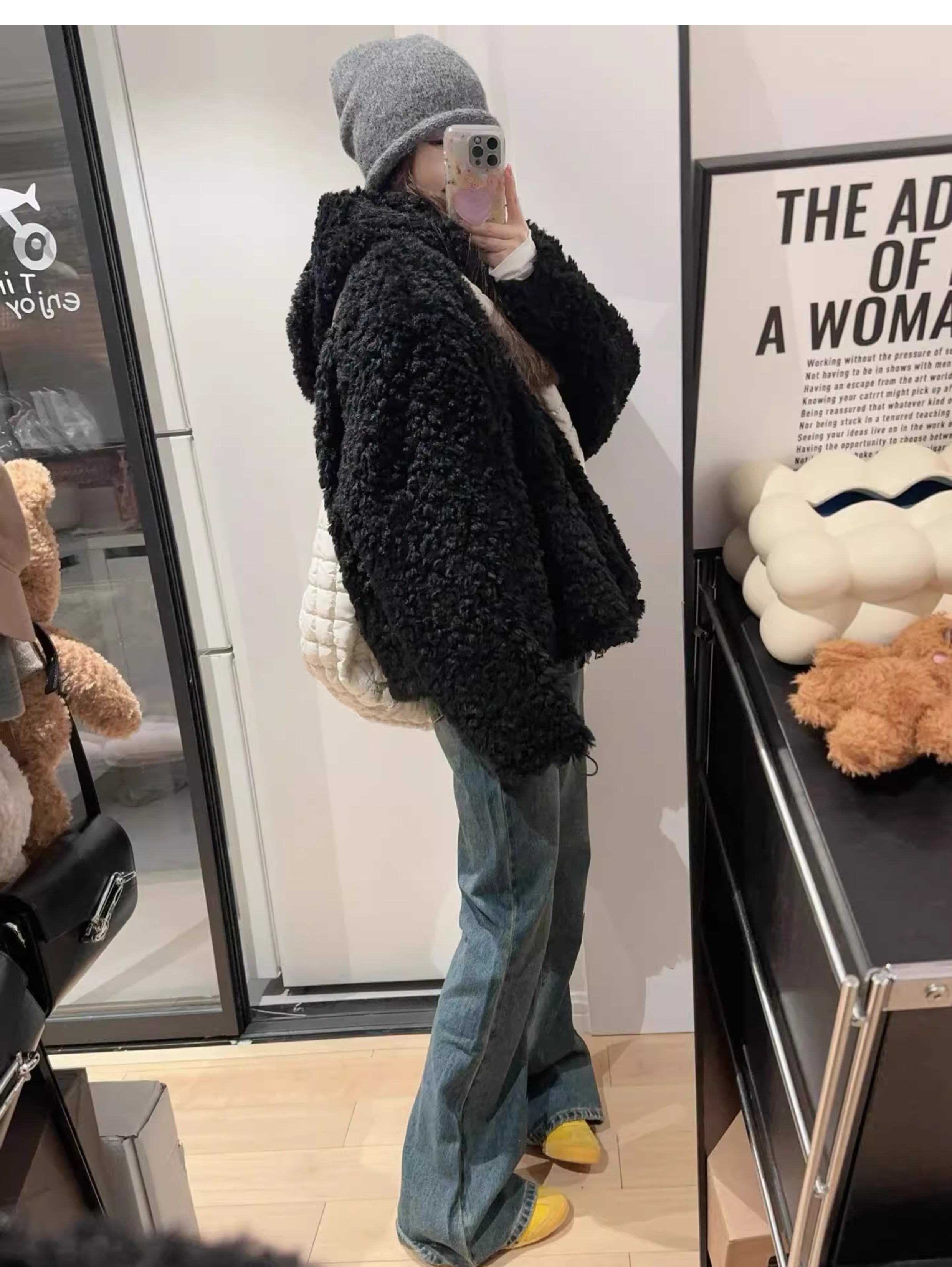 美式兔耳朵毛绒连帽皮草毛毛外套女冬季2024新款可爱宽松加厚上衣详情8