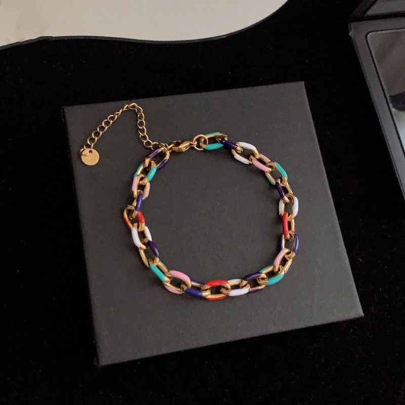 Dopamine-colored titanium steel bracelet, a trendy and individual-looking hip-hop style versatile accessory, a high-end couple's wristband