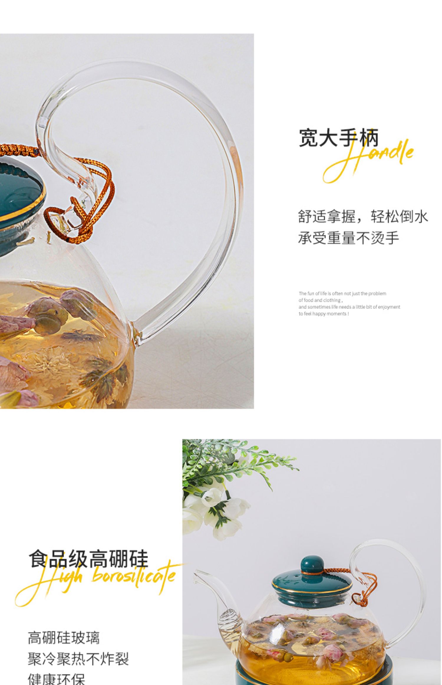 9WOR heat-resistant glass flower teapot set, afternoon tea, fruit tea, herbal tea, tea set with filter, included candles for heat preservation pic 14