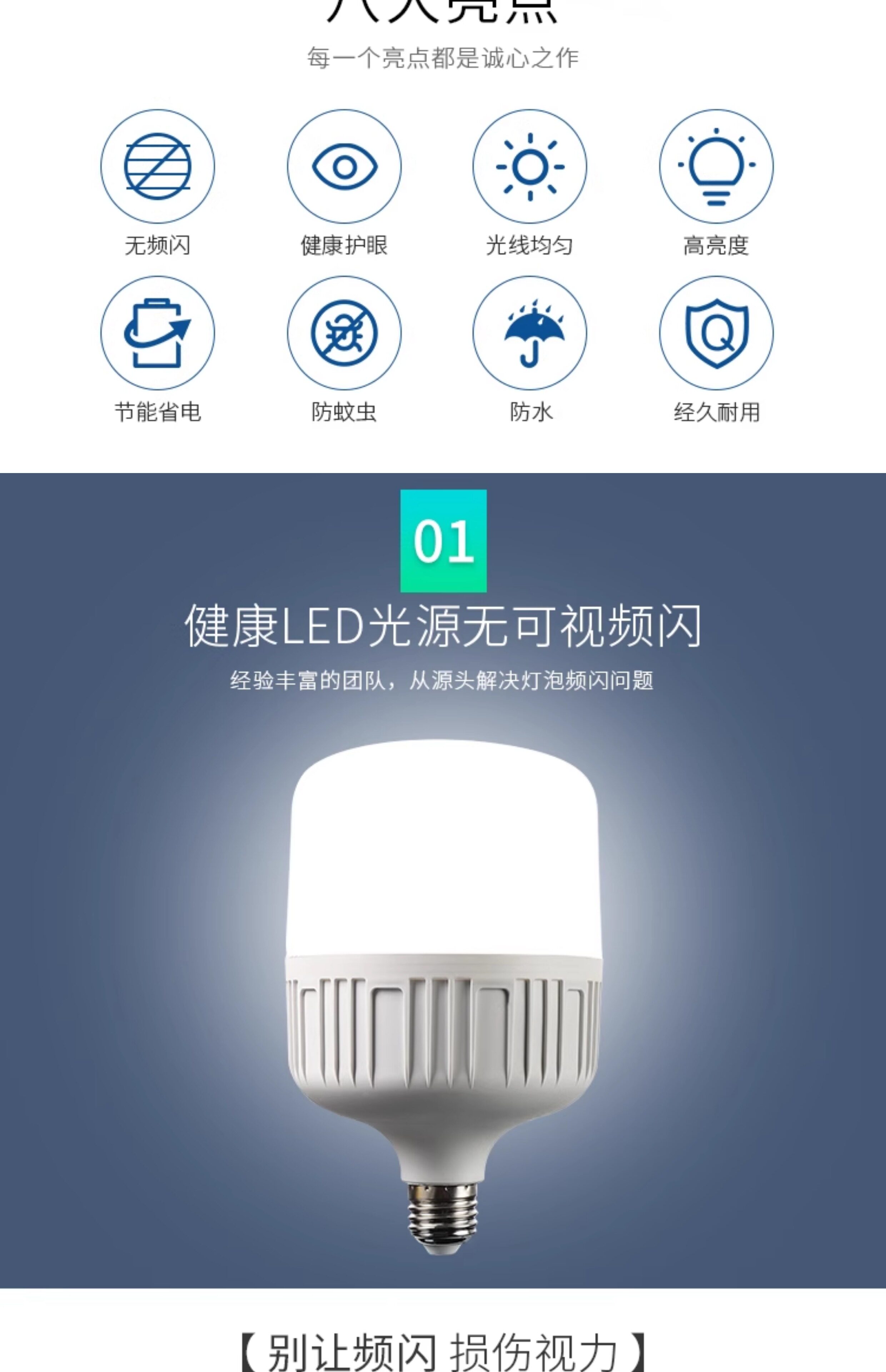 led bulb energy-saving lamp, household ultra-bright e7 screw thread high-power lighting eye-protecting bulb, white light factory pic 6