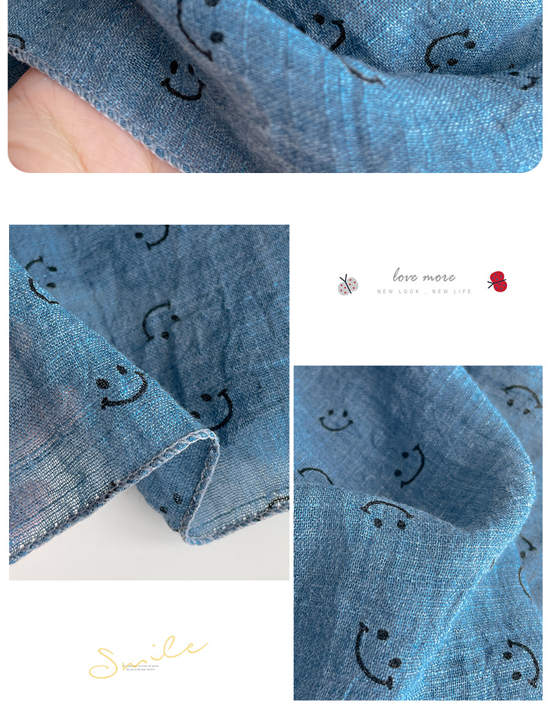 可爱笑脸棉麻儿童围巾男女薄款方巾丝巾宝宝婴儿三角口水围脖百搭详情16