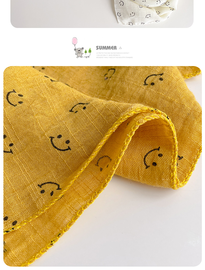 可爱笑脸棉麻儿童围巾男女薄款方巾丝巾宝宝婴儿三角口水围脖百搭详情12