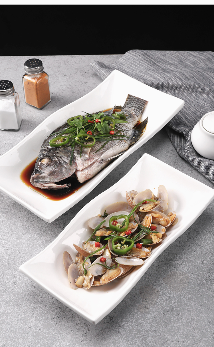 纯白陶瓷菜盘长方形不规则鱼盘子餐厅商用餐具汤盘西餐点心盘家用详情14