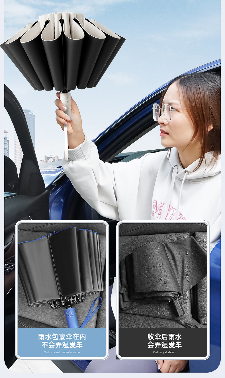 全自动反向雨伞男士大号折叠太阳伞晴雨两用女学生暴雨专用遮阳伞详情8