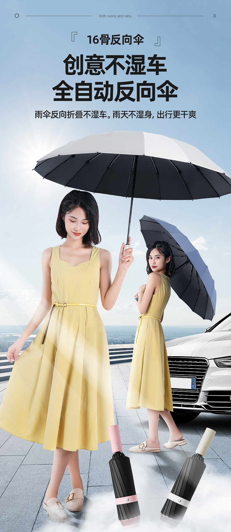 全自动反向雨伞男士大号折叠太阳伞晴雨两用女学生暴雨专用遮阳伞详情2