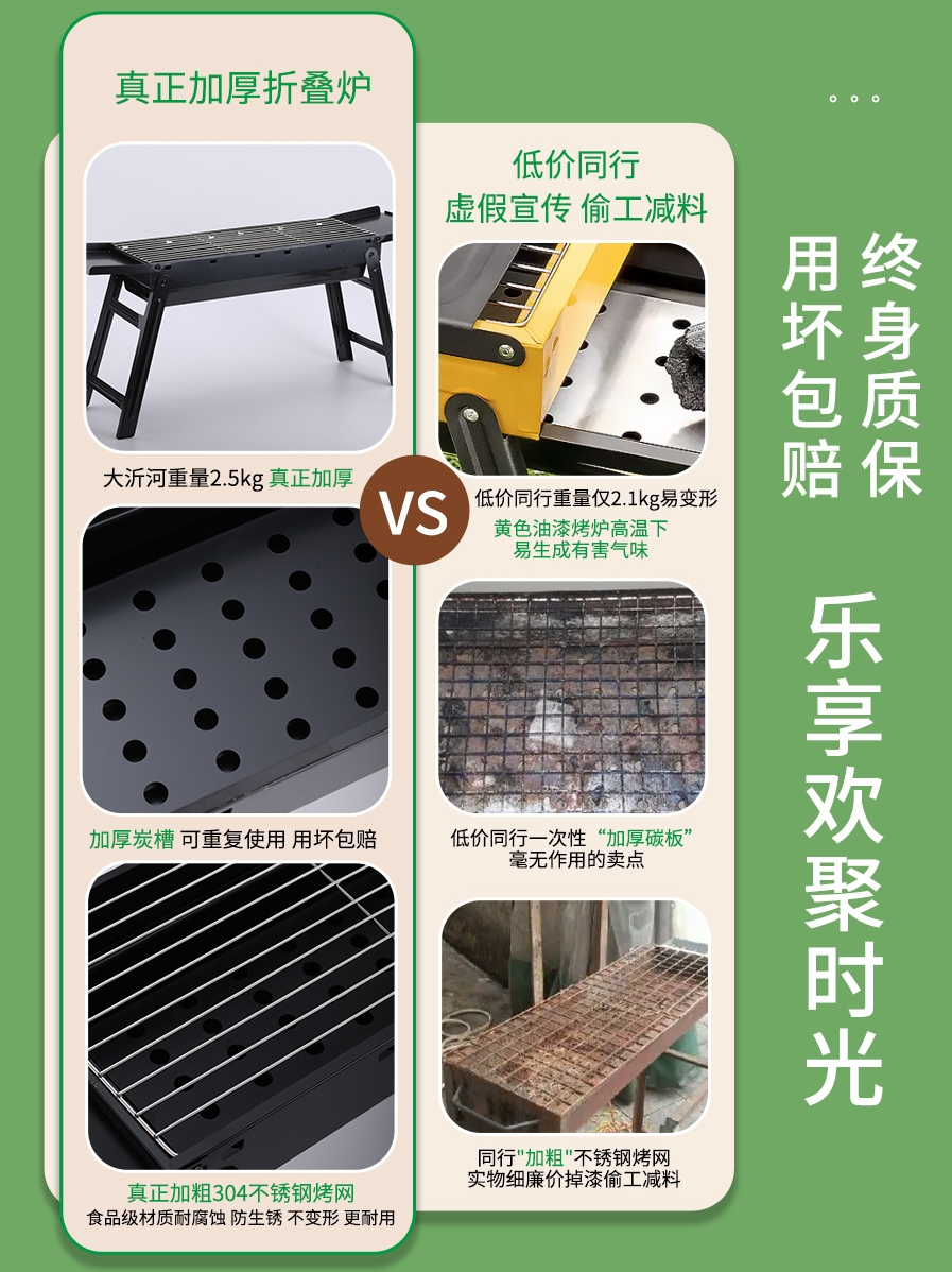 不锈钢烧烤炉家用折叠便携式小型烤炉烤肉架网户外炉子木炭架子详情2