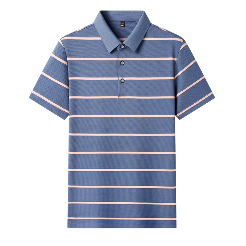 Woodpecker Summer Men's Striped short-sleeved T-shirt, silky cotton ice Pink Versatile Half-sleeved T-shirt 2025 Men's Wear Item Picture