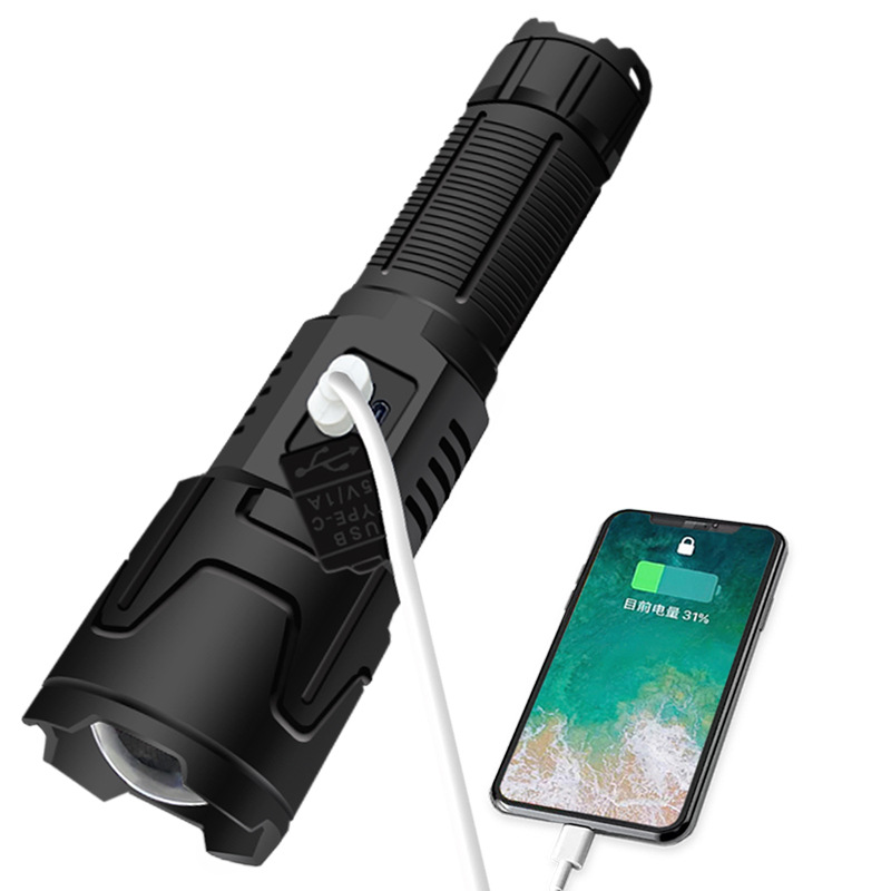 The New 30W White Laser High-Intensity Long-Range Focusing Flashlight Type-C With Rechargeable Display And Digital Telescopic Focusing details Picture
