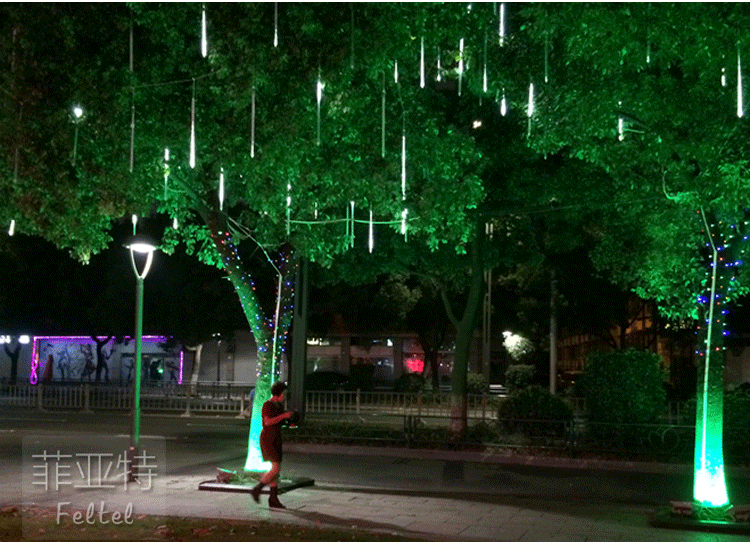 LED流星雨灯管 七彩室内户外防水亮化太阳能挂树上的装饰灯串彩灯详情7