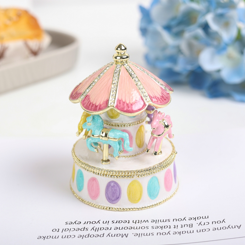新款儿童节礼物珐琅彩彩色旋转木马装饰盒创意家居桌面装饰小摆件细节图