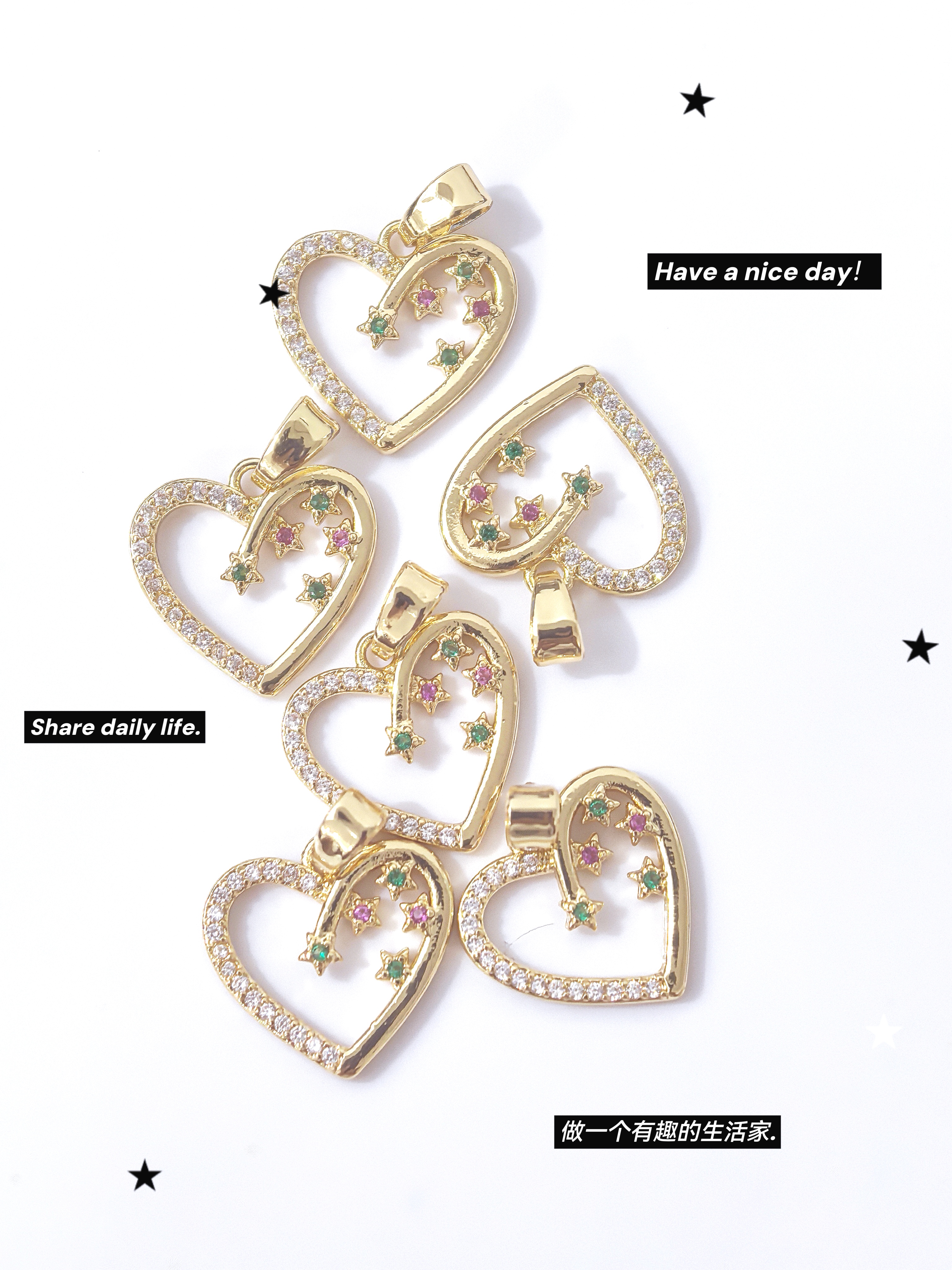 爱心吊坠女小清新星星镶嵌锆石心形圆脸显瘦耳环时尚ins风饰品详情4