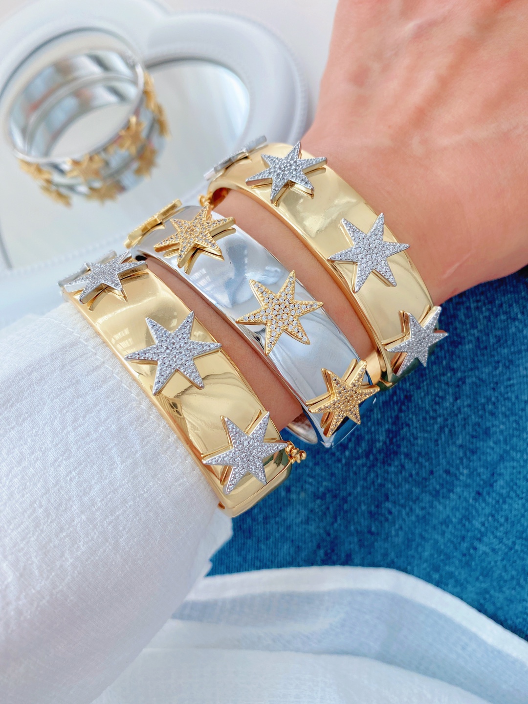 Wholesale of cross-border copper zircon hollow hexagonal star heart-shaped bracelets from Amazon in Europe and America with adjustable openings pic 2