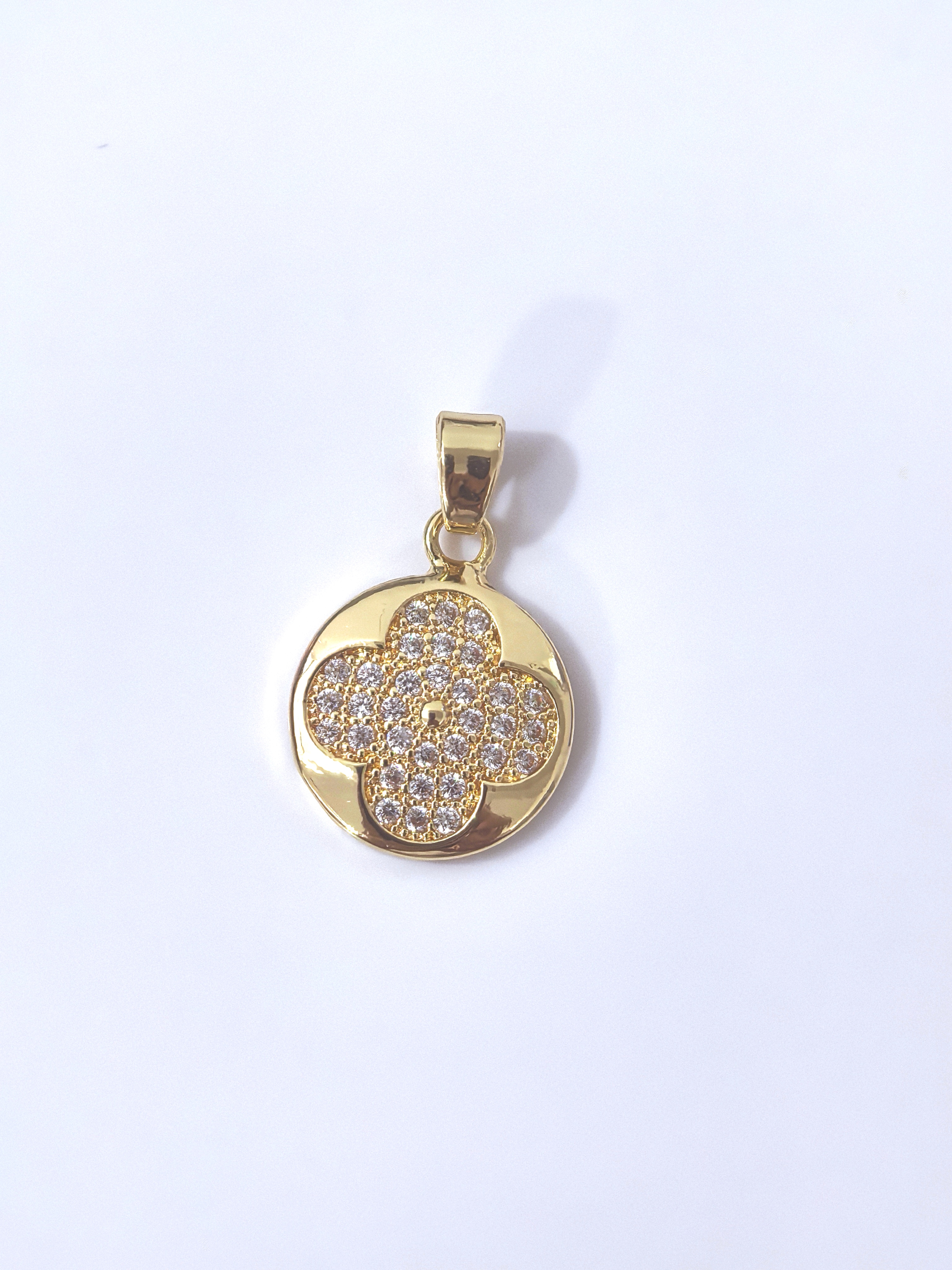 European and American style simple and elegant, slightly inlaid zircon round flower stud pendant, DIY copper-plated 18K color retention accessory necklace pic 5
